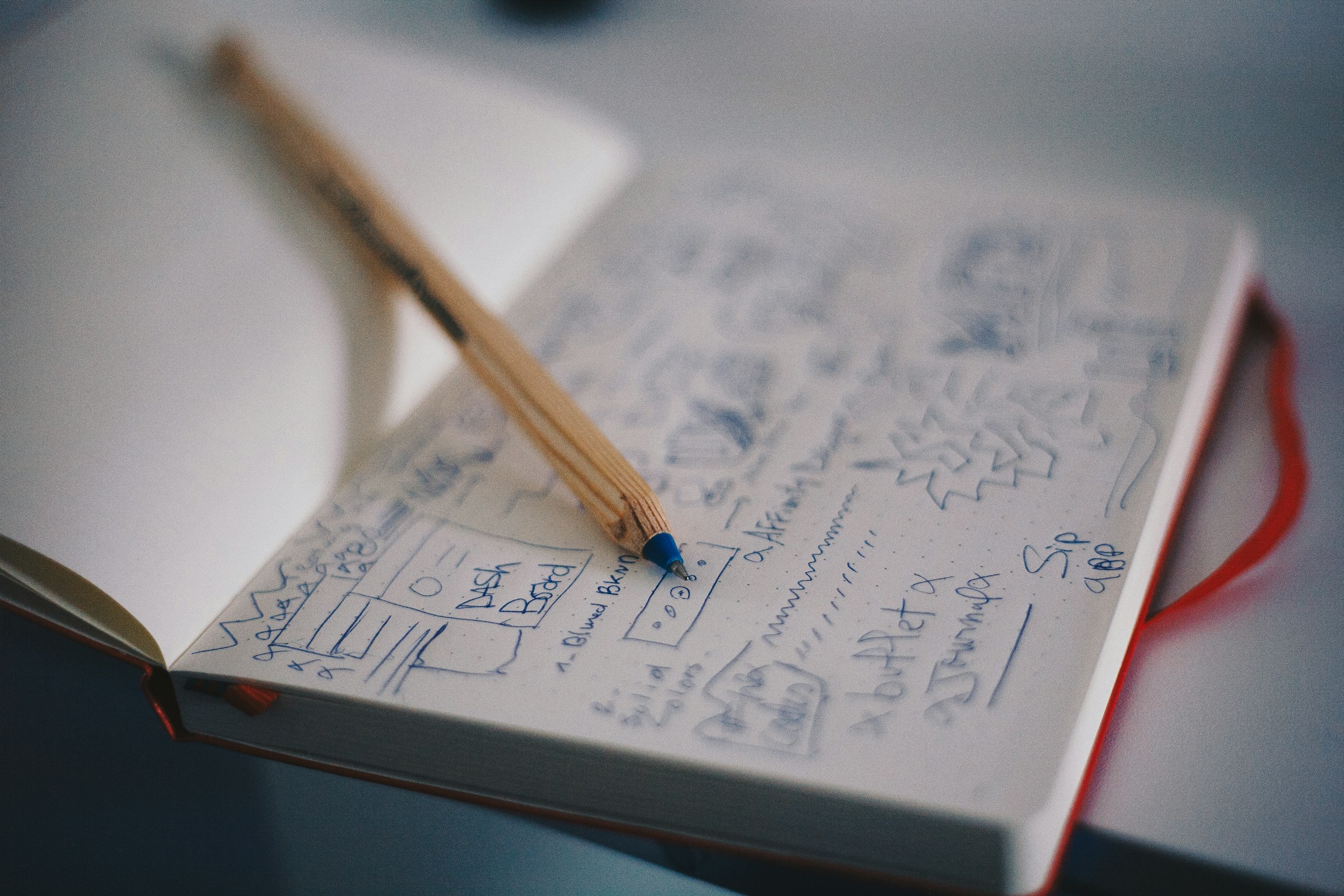 UI wireframe skitse til webdesign-projekt